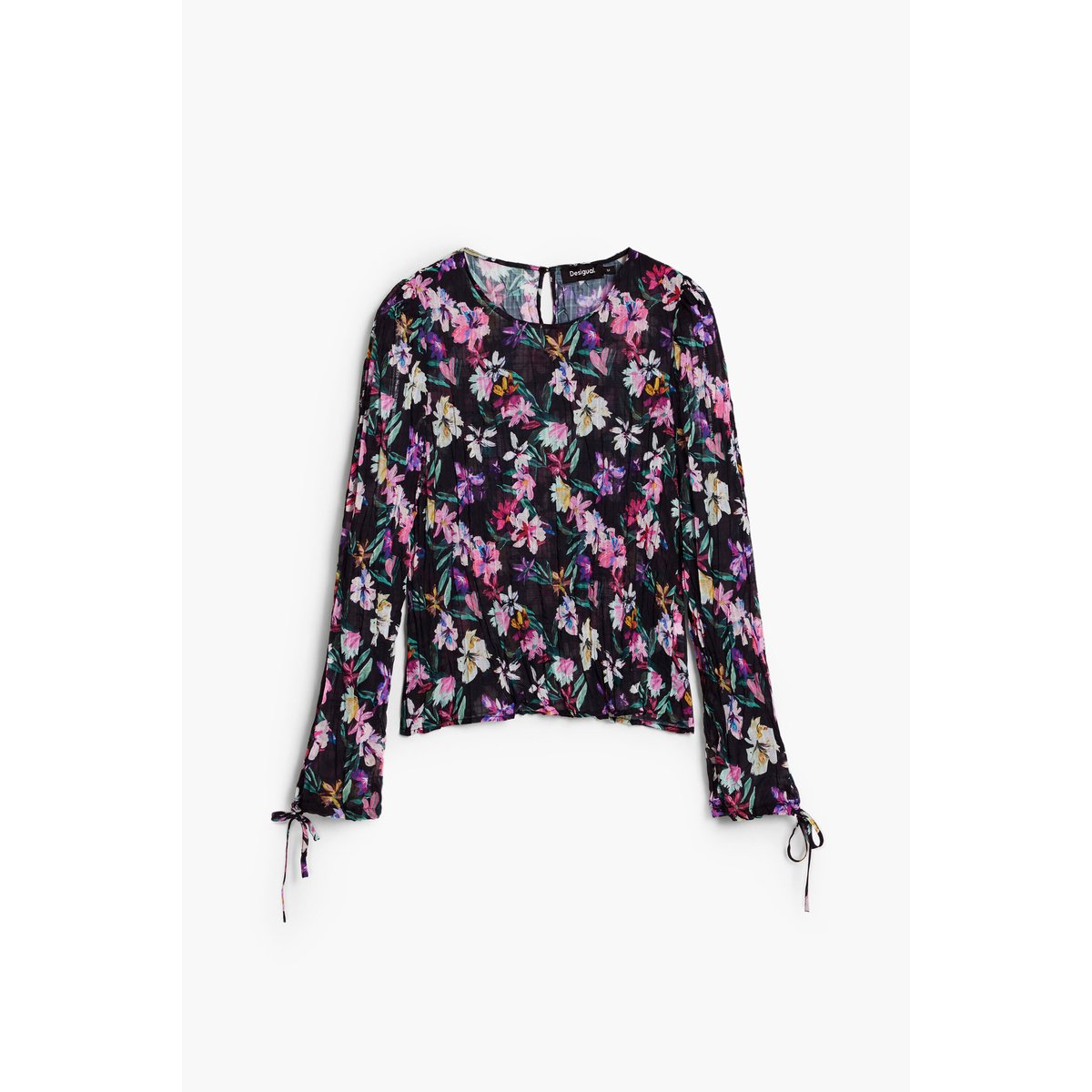 Blouse plissée à fleurs noir, DESIGUAL
