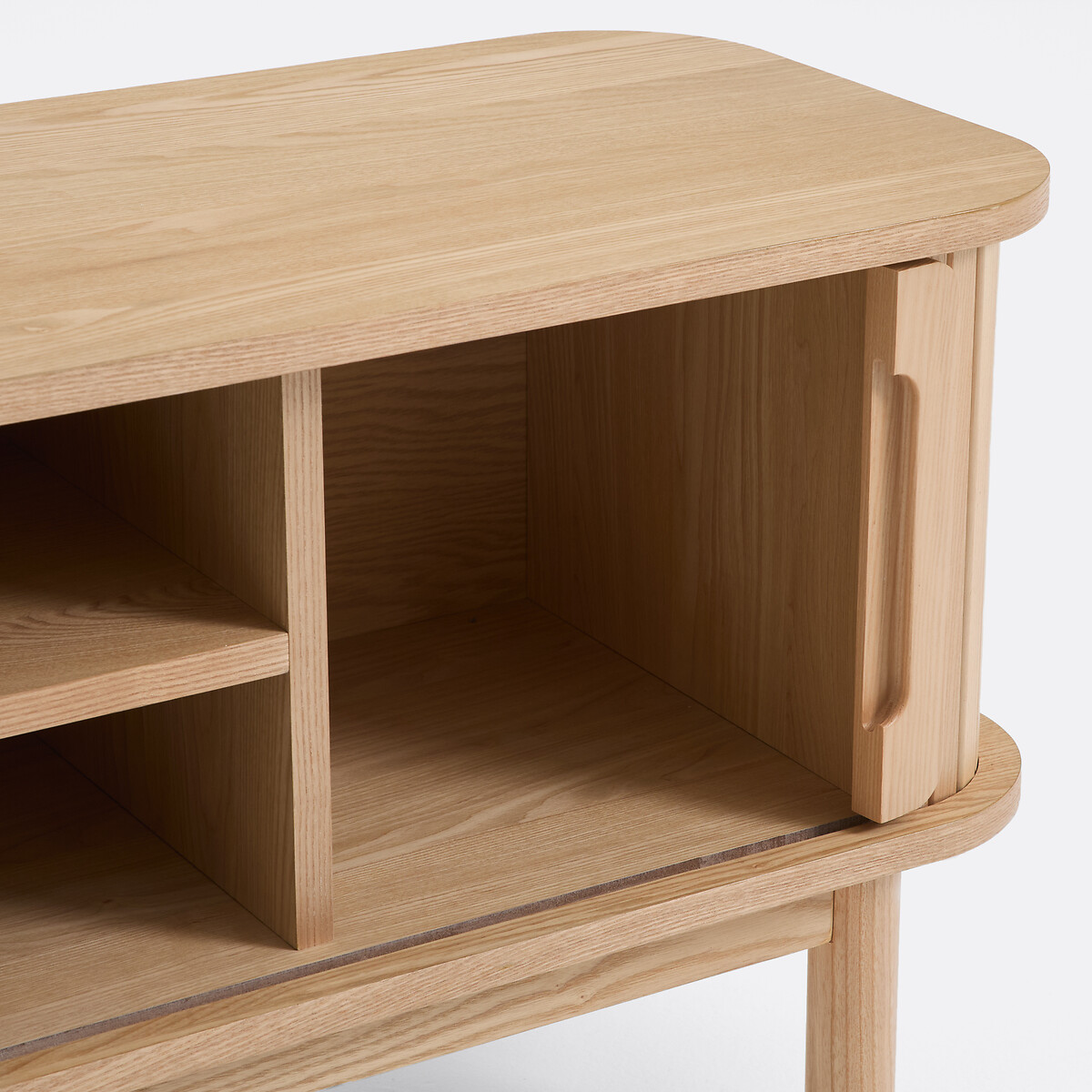 Mueble de TV de fresno y chapado, 2 puertas correderas, anchura de 120 cm, WAPONG roble teñido, LA REDOUTE INTERIEURS