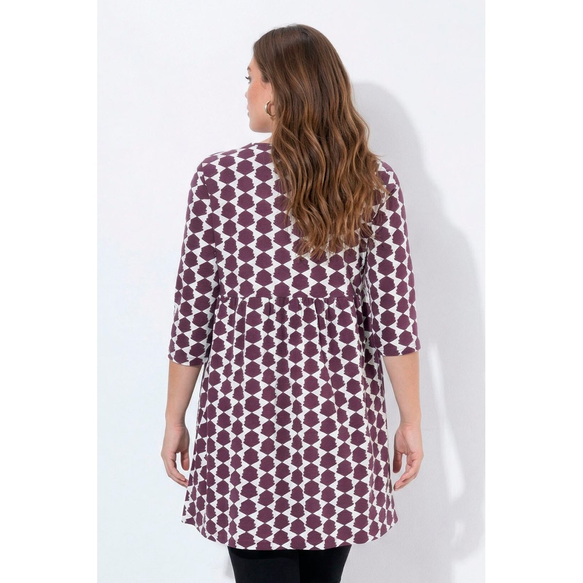 T-shirt long, imprimé graphique, coupe en A brun nougat, ULLA POPKEN