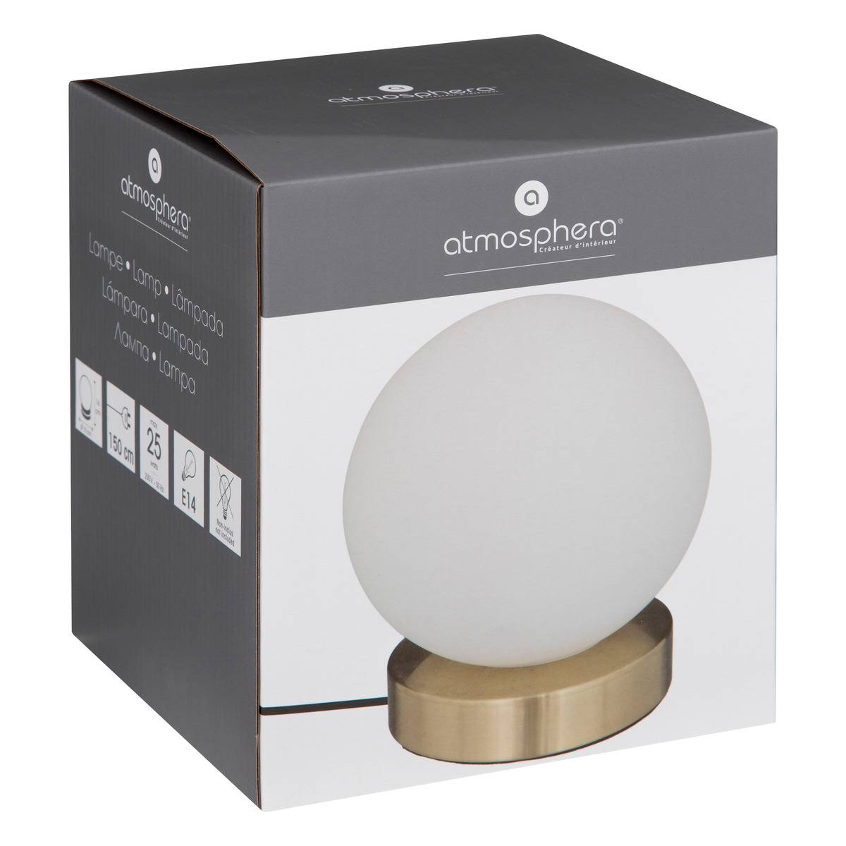 Lampe boule verre sablé laiton DRIS blanc, ATMOSPHERA
