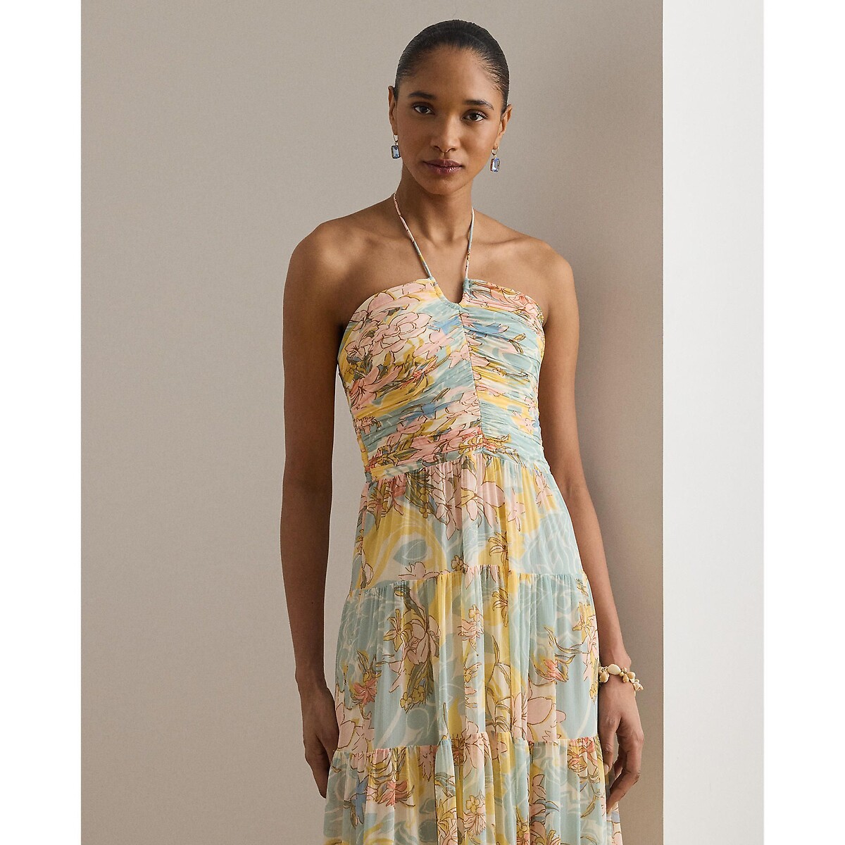Vestido bustier largo con estampado floral de ceremonia estampado crudo, LAUREN RALPH LAUREN