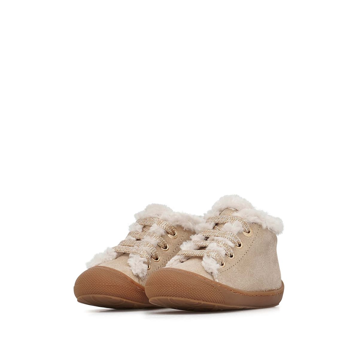 Chaussures premiers pas en daim et laine LALLIT platine, NATURINO