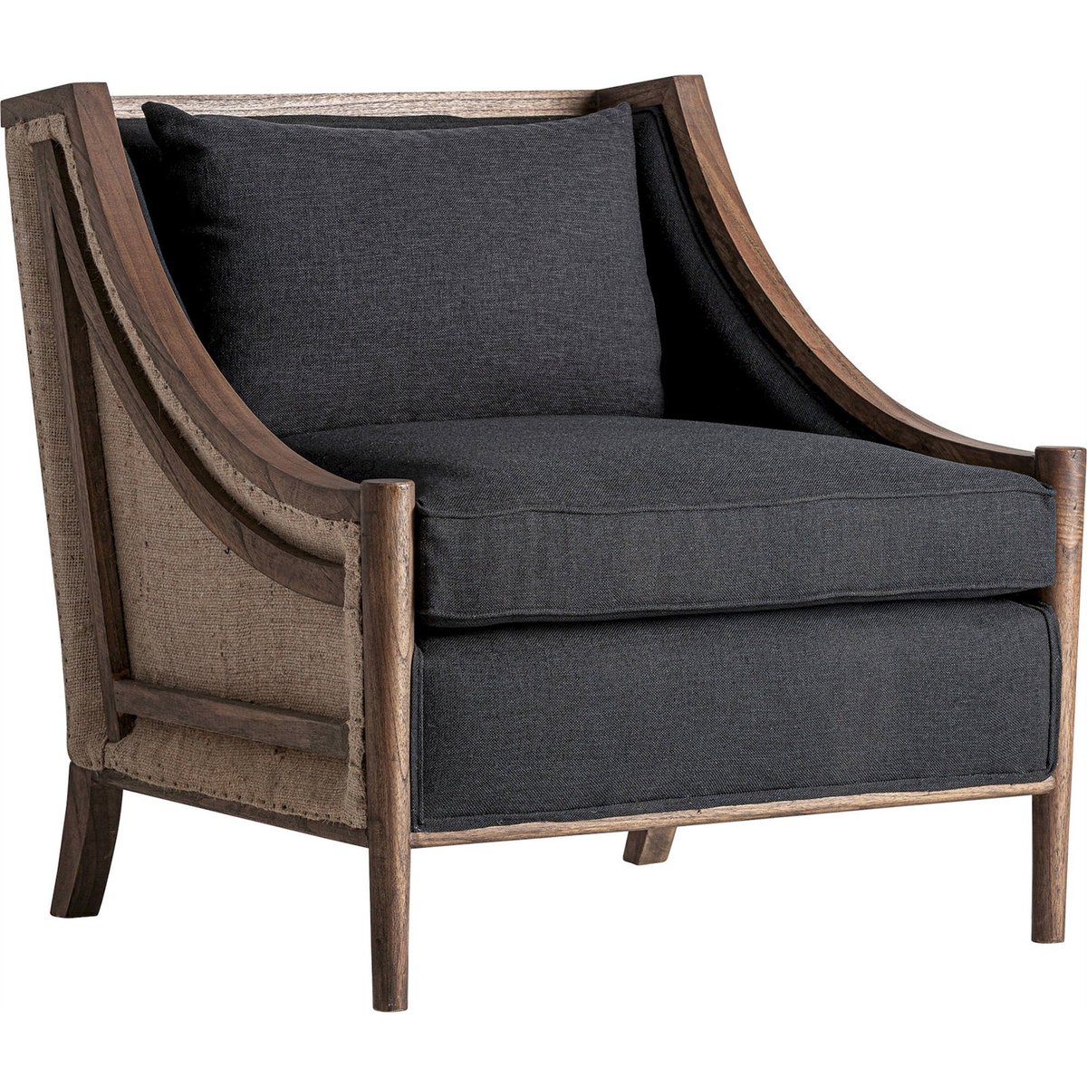 Fauteuil classique en bois bleu pétrole et marron, RECOLLECTION