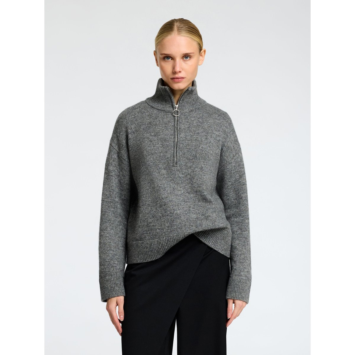 Pull À Demi-Fermeture Éclair medium grey melange, SELECTED