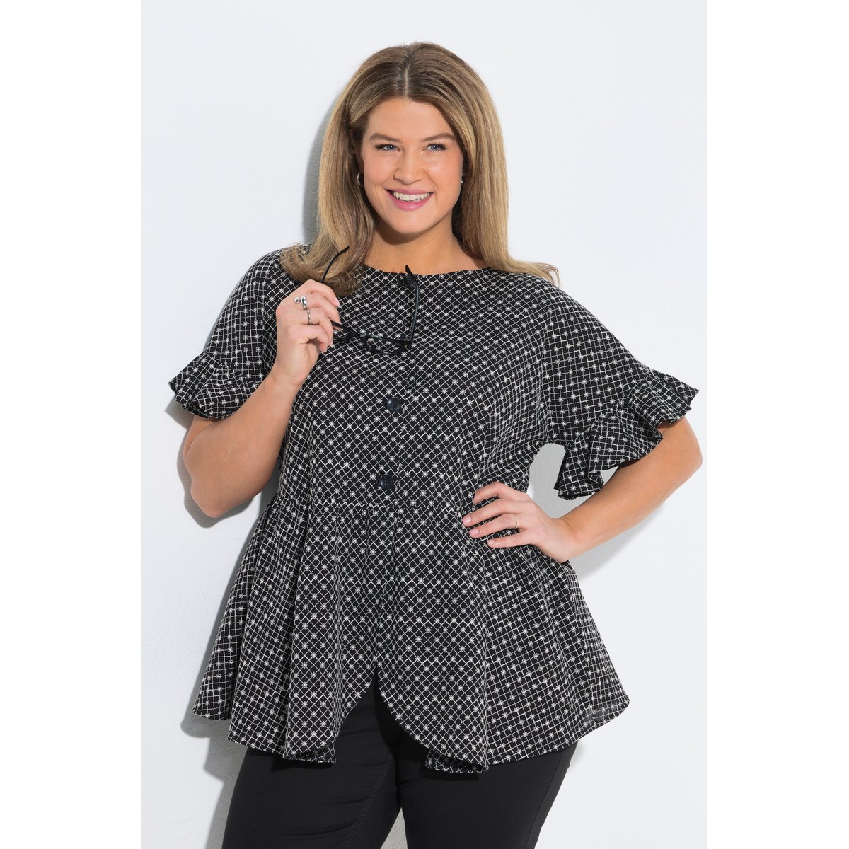Veste esprit blouse à coupe évasée noir, ULLA POPKEN