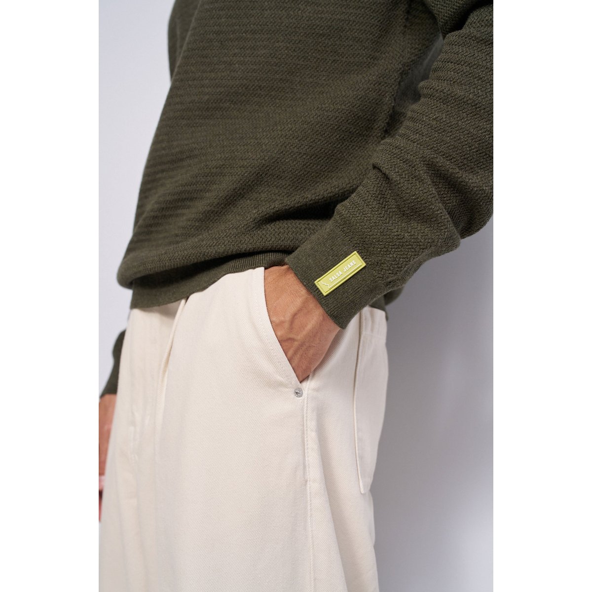 PULL EN MAILLE TEXTURÉE vert, SALSA JEANS