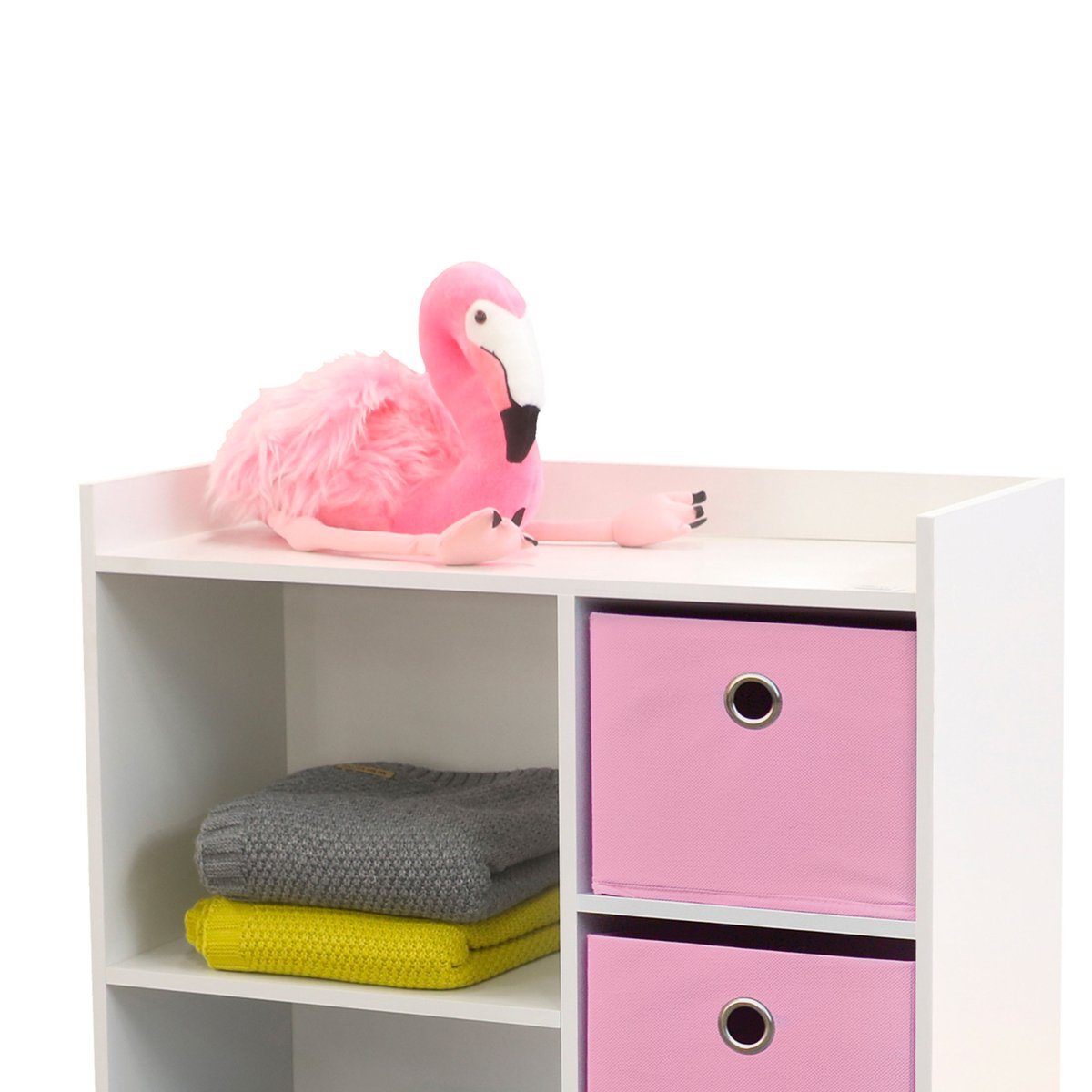 Meuble de Rangement Chambre Enfant Blanche avec 4 Paniers Rose et Gris rose, WADIGA