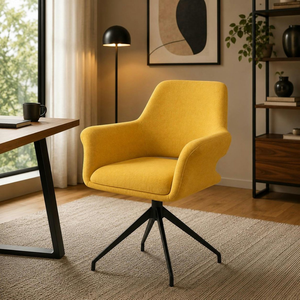 Fauteuil de table pivotant en tissu (lot de 2) AUREN moutarde, PIER IMPORT