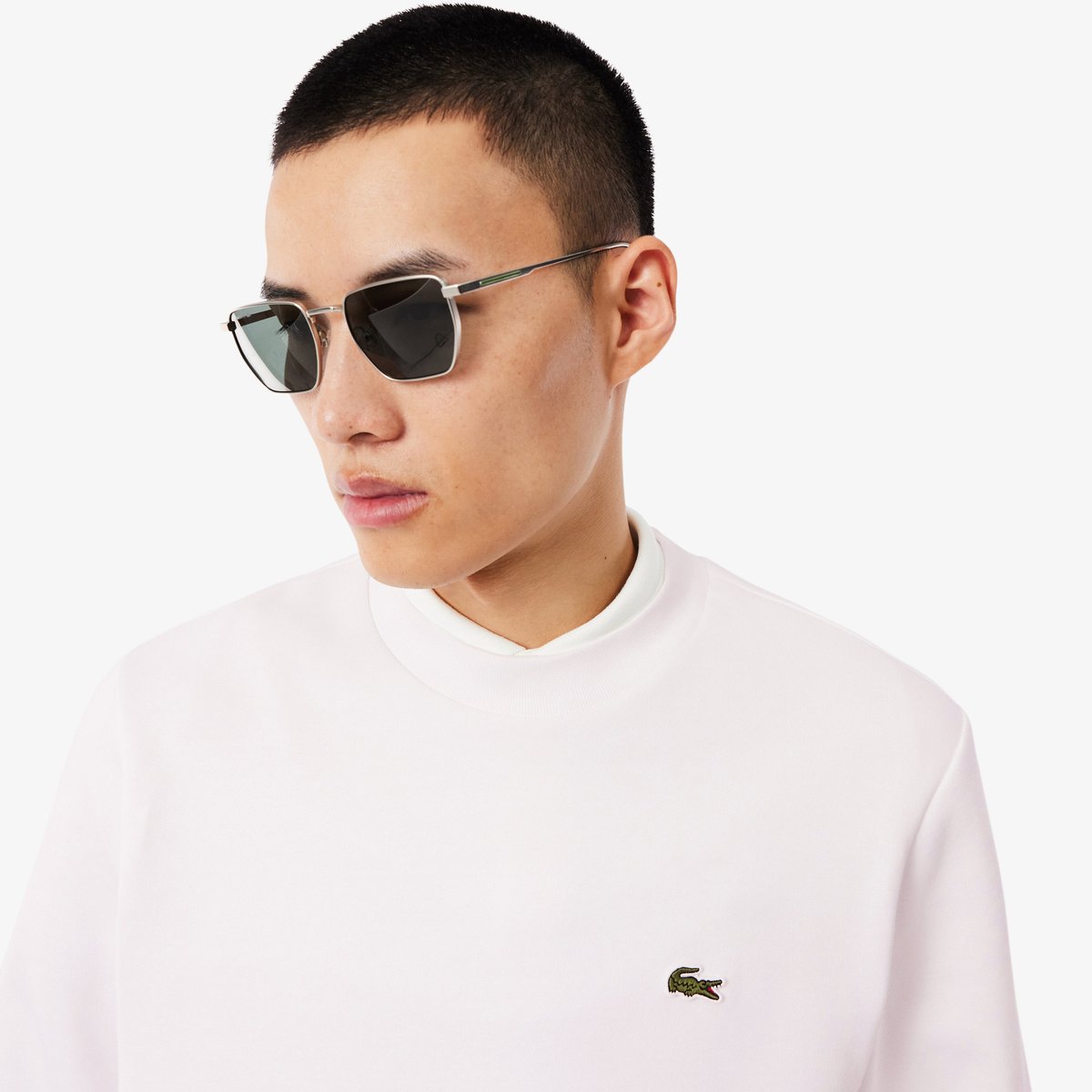 Sweatshirt molleton col rond blanc-001, LACOSTE
