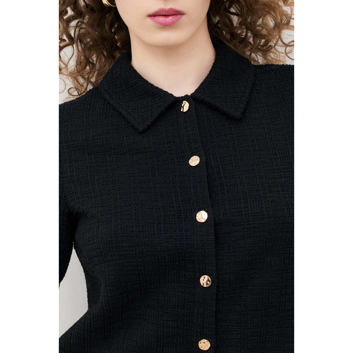 T-shirt court droit col chemise TDANIA noir, CAROLL