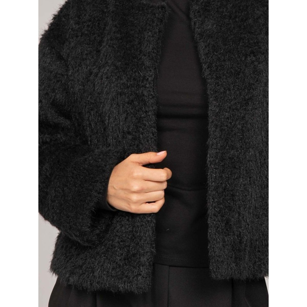 Veste Courte Maille Poil Long Usonia noir, DONA LISA