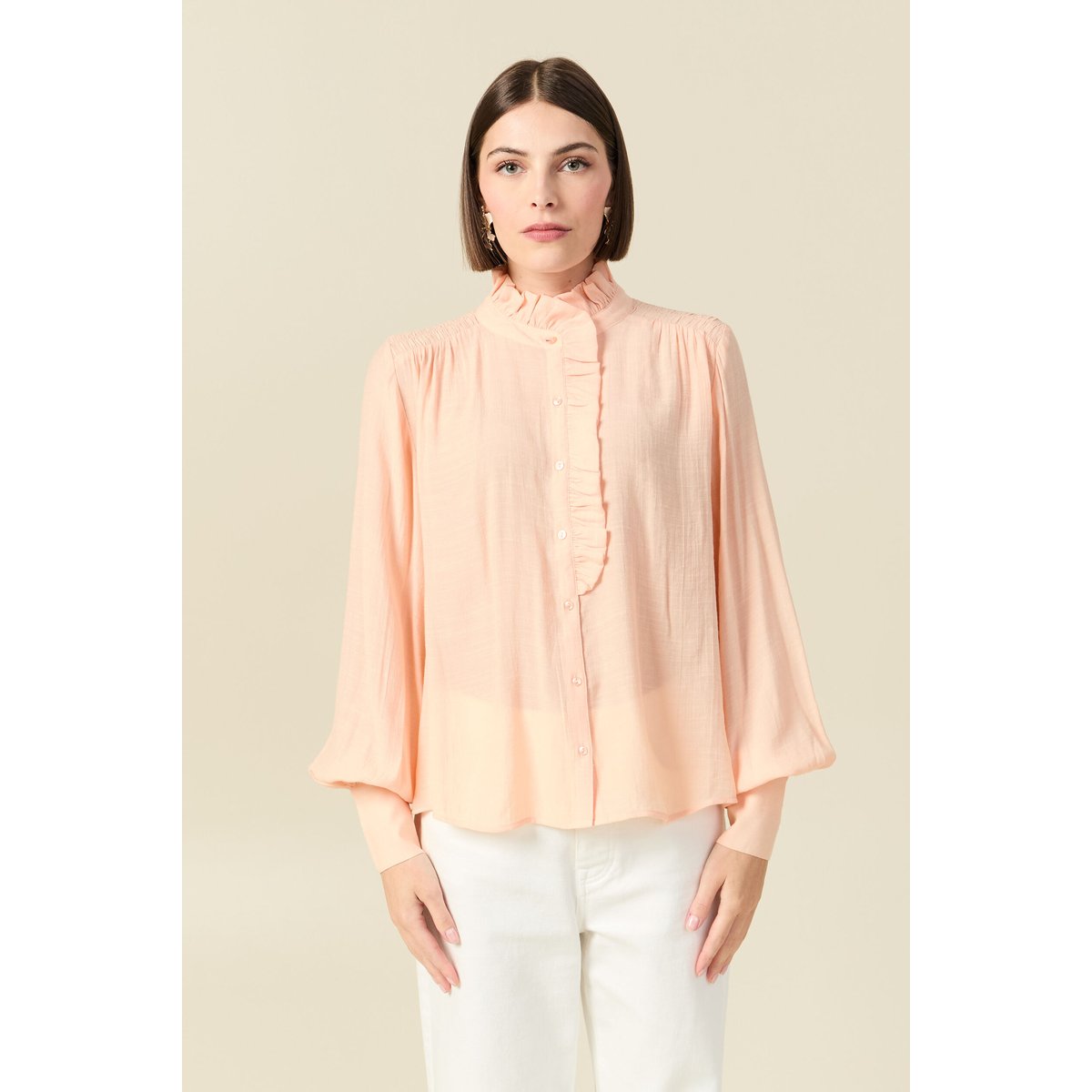 Chemise manches longues col montant rose champagne, BONOBO