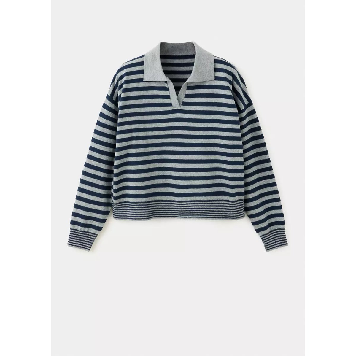 Pull col polo à rayures bleu marine foncé, MANGO TEEN