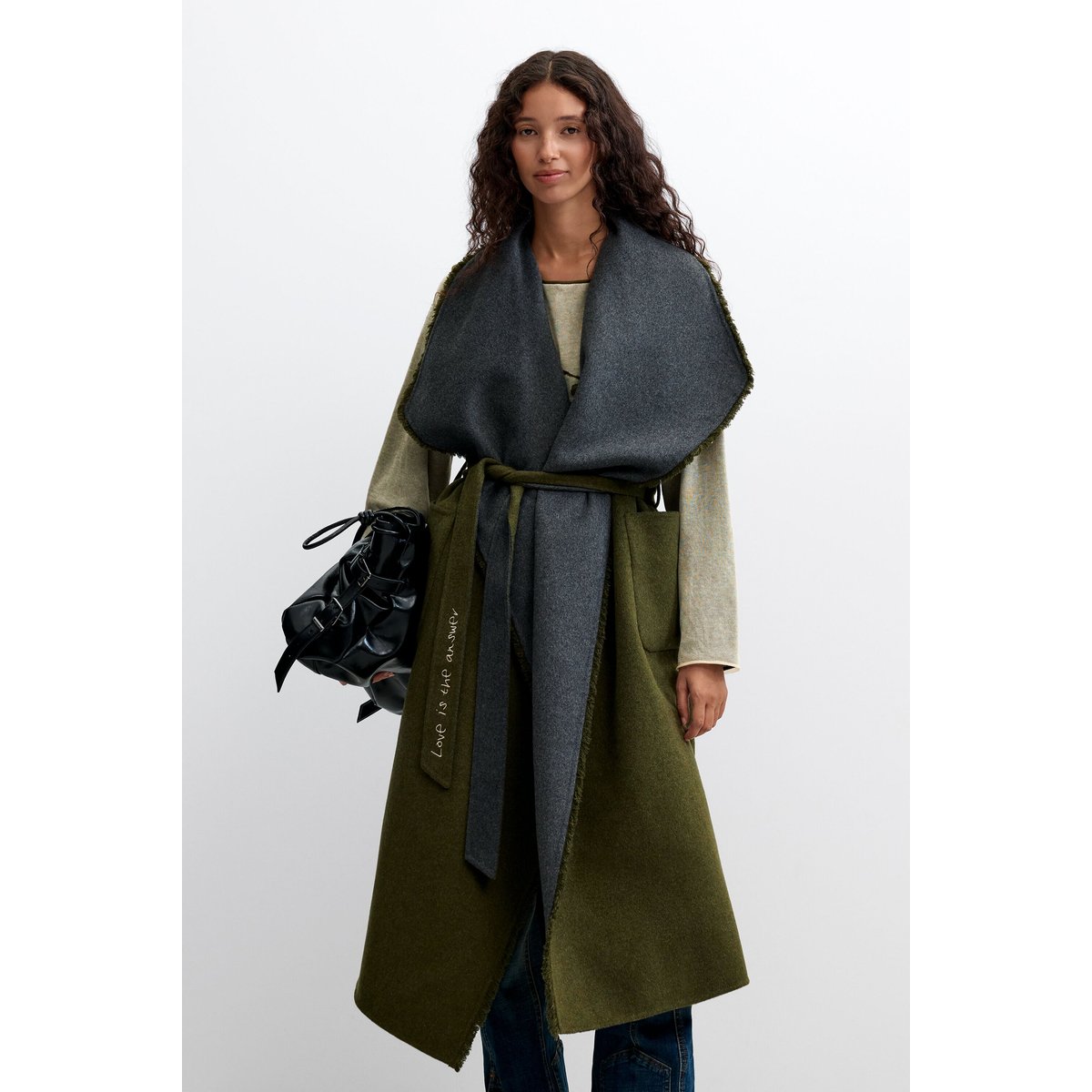 manteau regular en laine vert, DESIGUAL