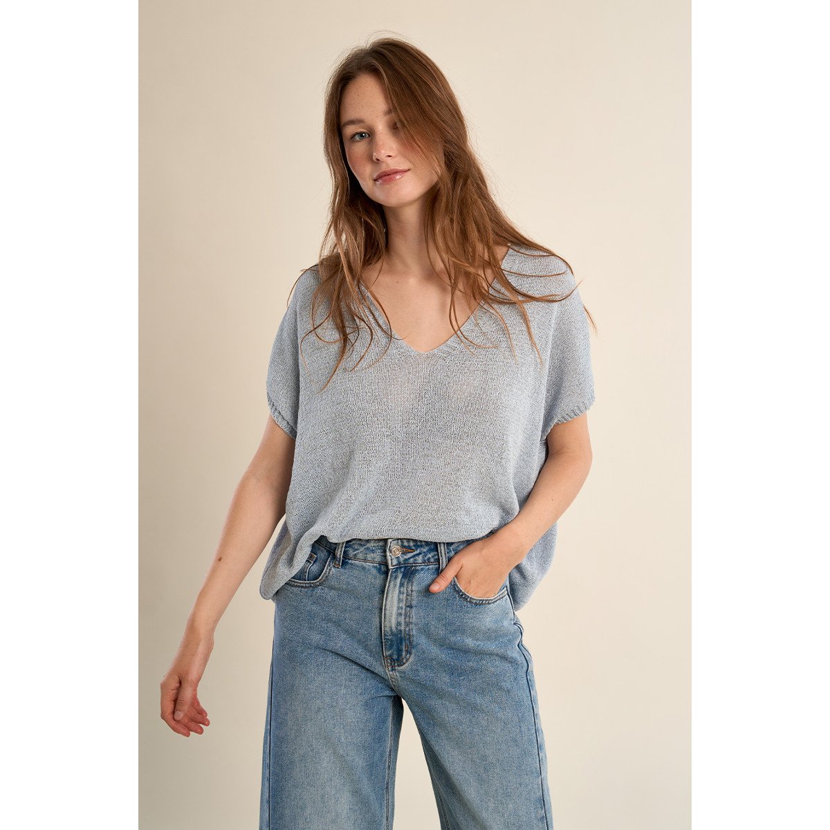 Pull sans manches en maille irisée bleu, MOLLY BRACKEN