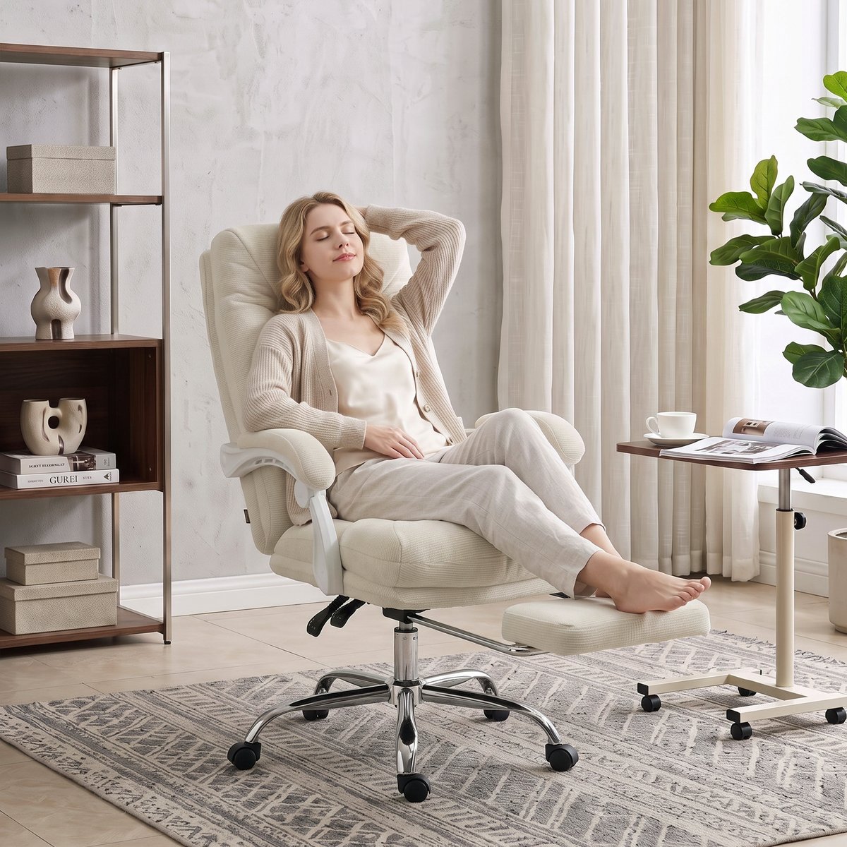 Chaise de bureau Chenille Crème crème, argent, HOMCOM