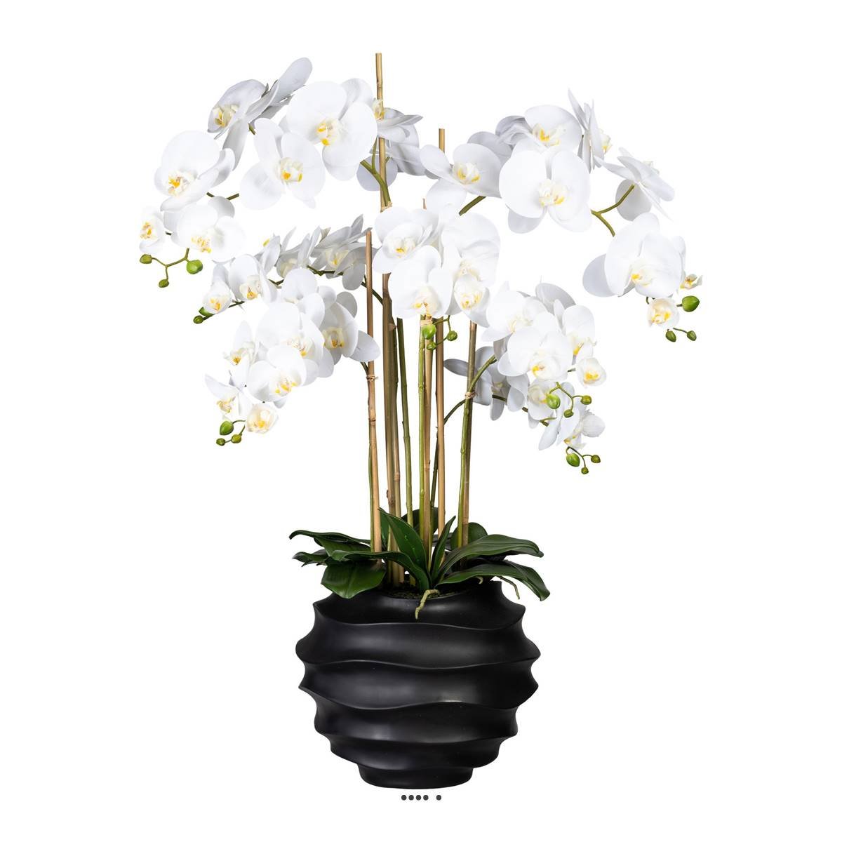 Orchidée Factice 7 hampes vase résine noir crème, ARTIFICIELLES