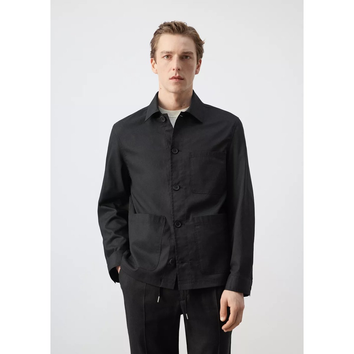 Veste coton lyocell à poches noir, MANGO MAN