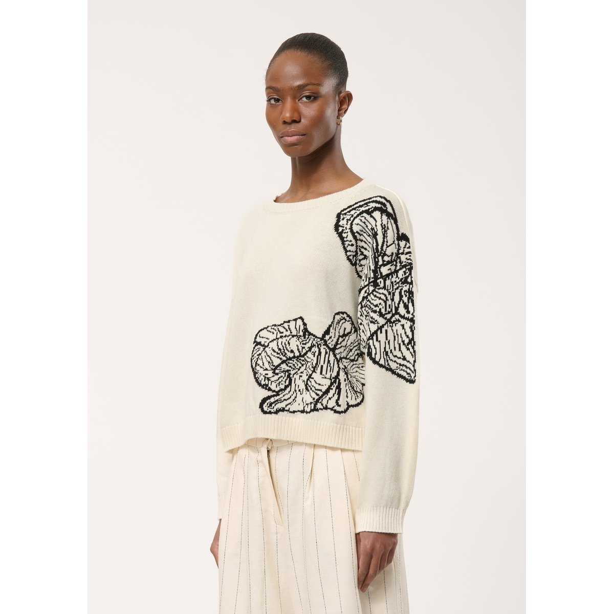 Pull oversize à motif floral off white/noir, HUMILITY