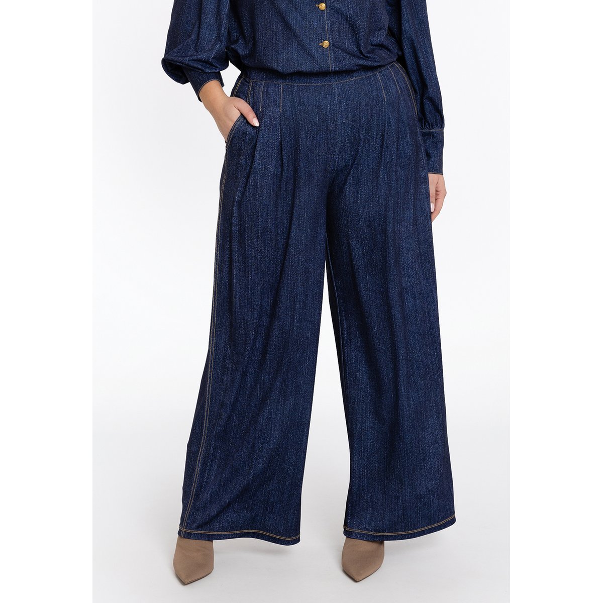 Pantalon avec une ceinture élastique bleu, YOEK