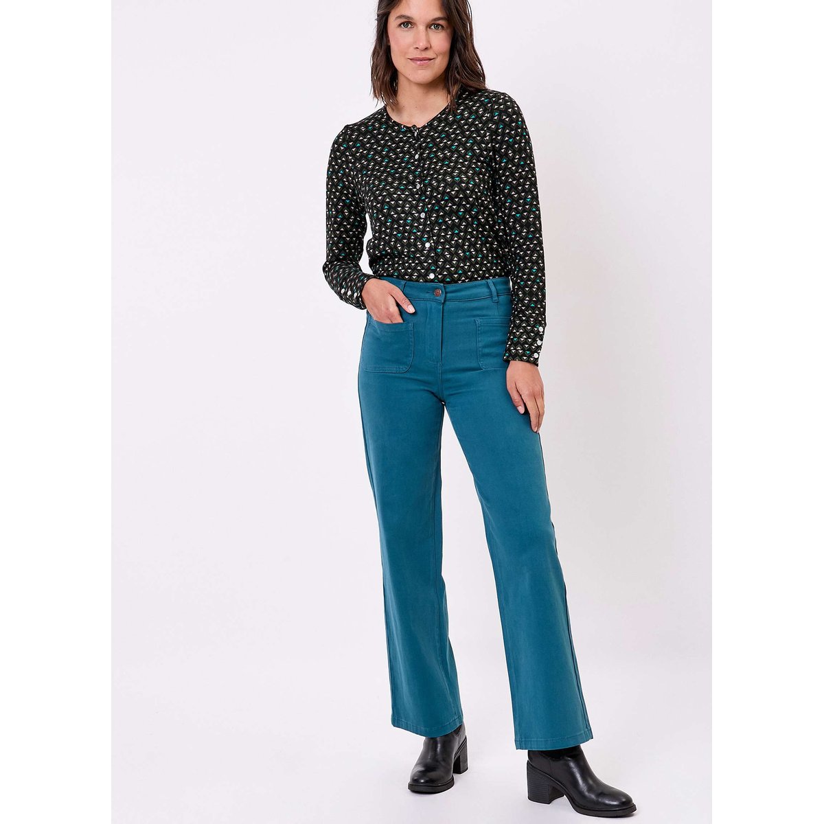 Pantalon large coton stretch OMAYA bleu atlantic omaya, LA FIANCÉE