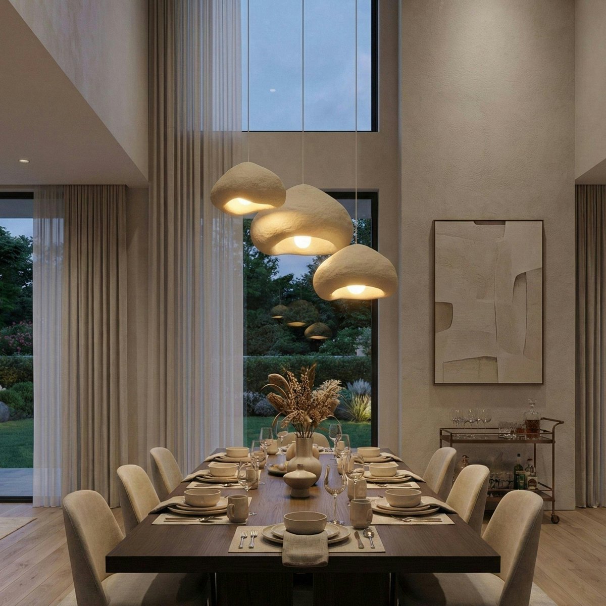 Suspension beige design organique 3 abat-jour NOXIS beige, PIER IMPORT