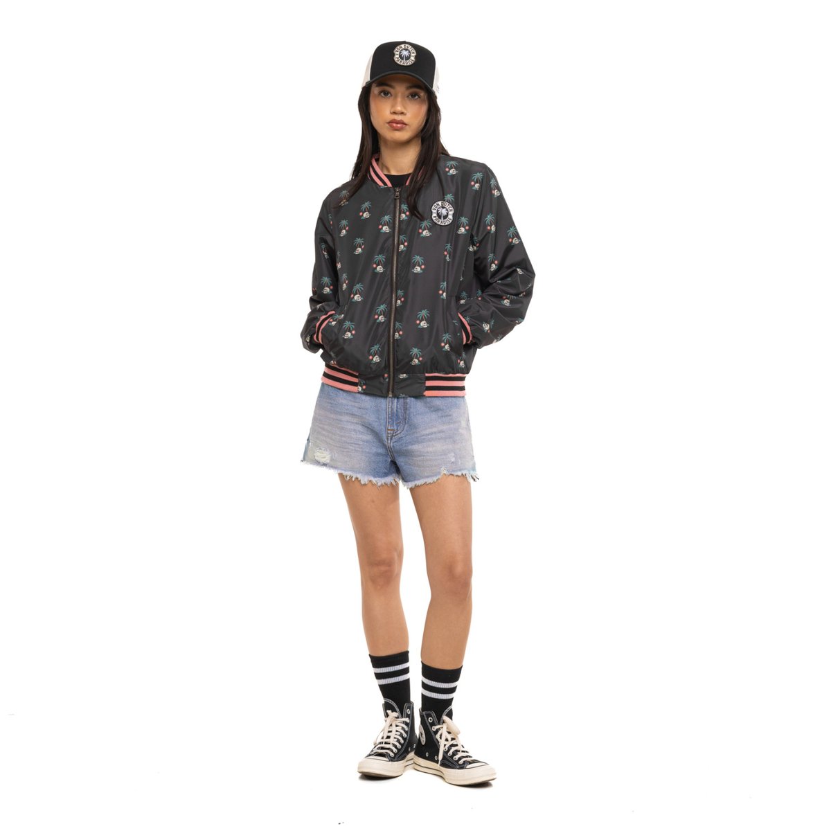 Veste blouson SKULL noir/turquoise/rose, VON DUTCH