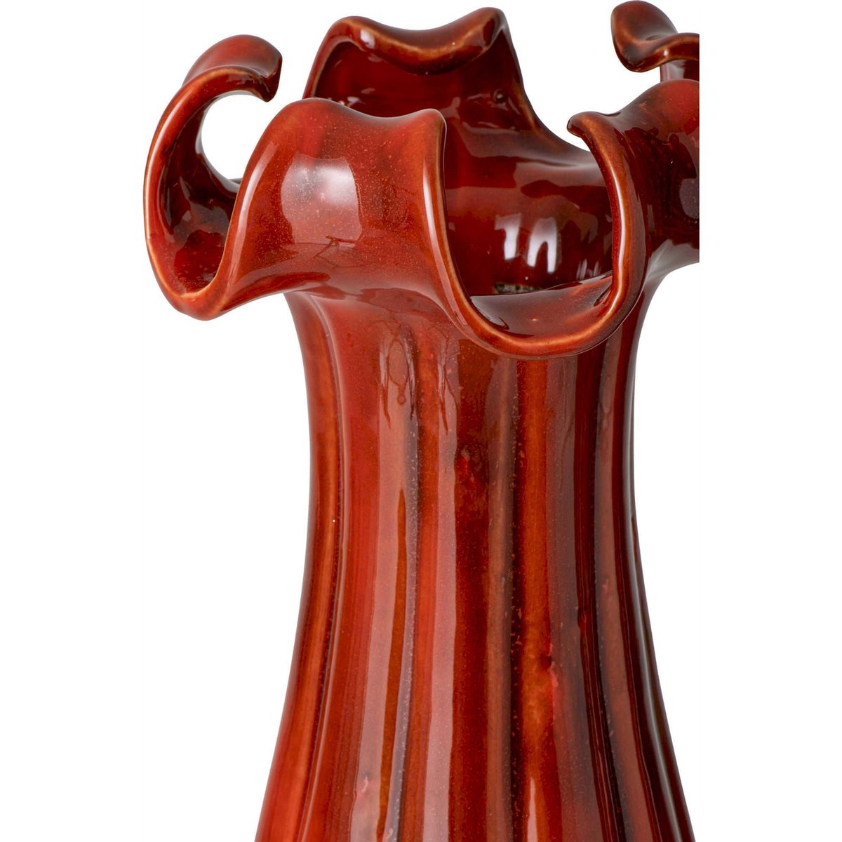Vase en poterie à bord ondulé rouge, RECOLLECTION