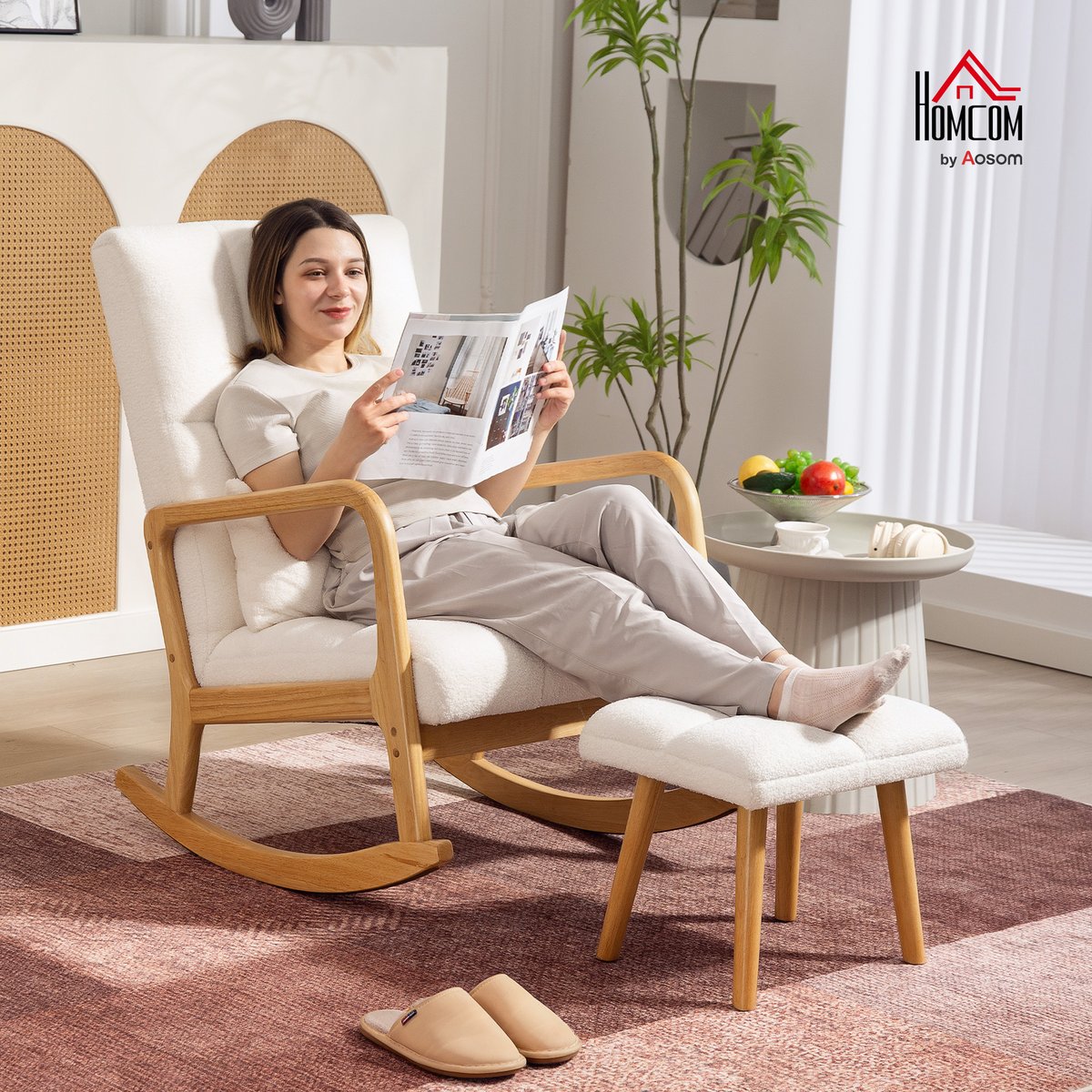 Ensemble de fauteuils à bascule Tissu blanc, HOMCOM