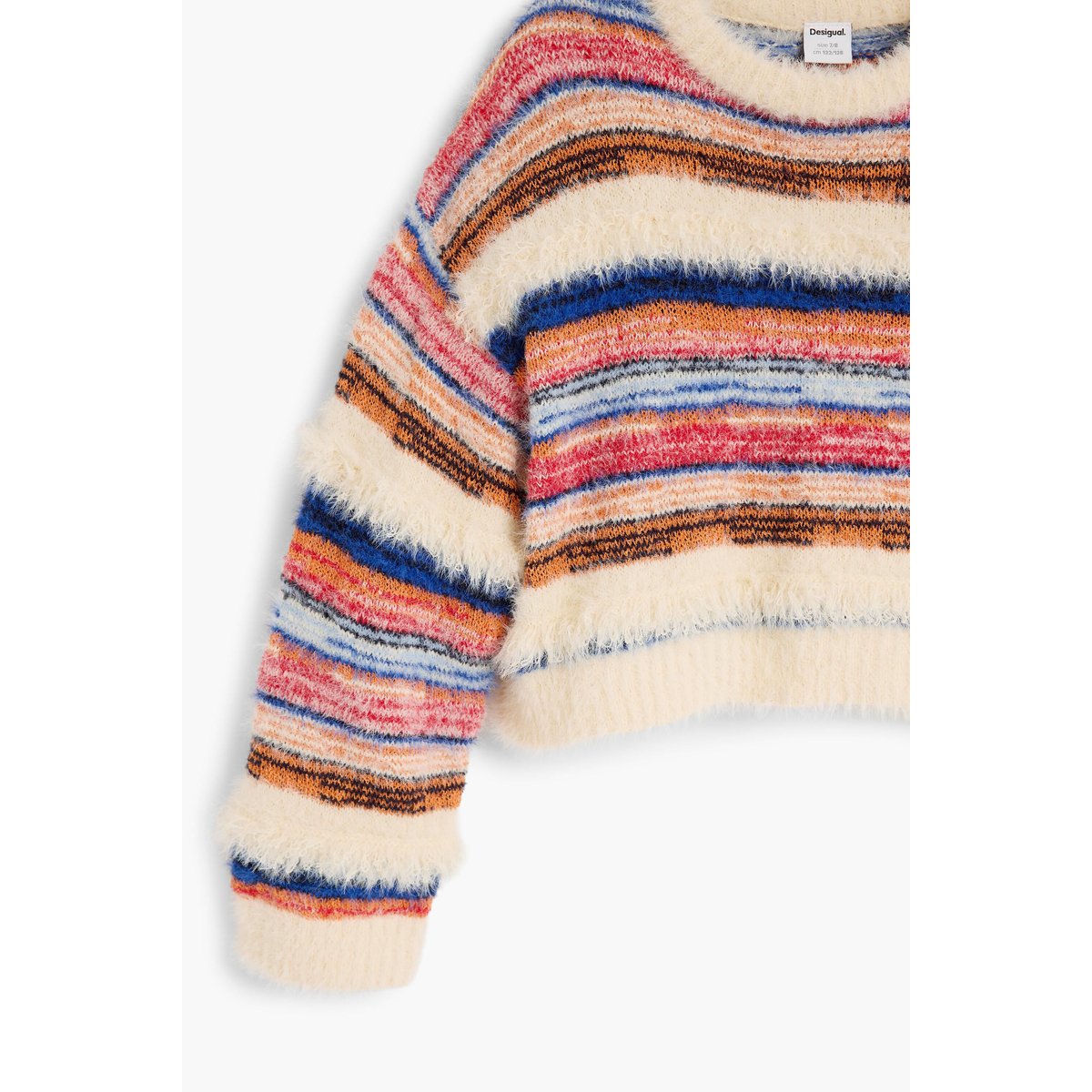 Pull court à rayures beige, DESIGUAL
