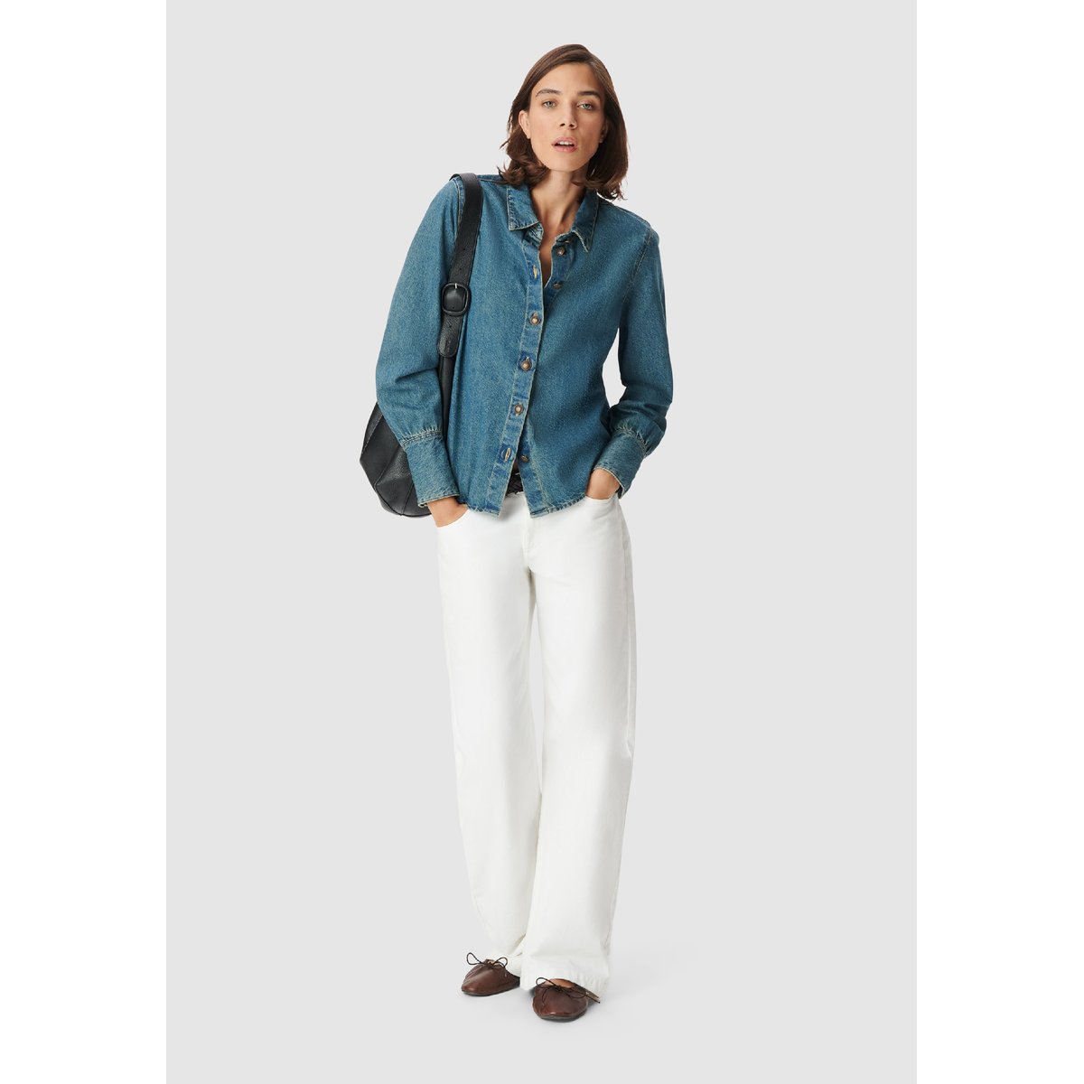 Chemise en jean boutons militaires bleu nuit, IKKS