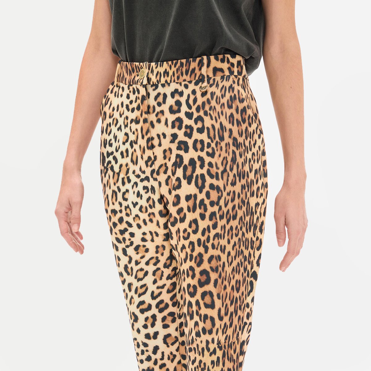 Pantalon droit imprimé léopard en satin léopard, LOLA CASADEMUNT