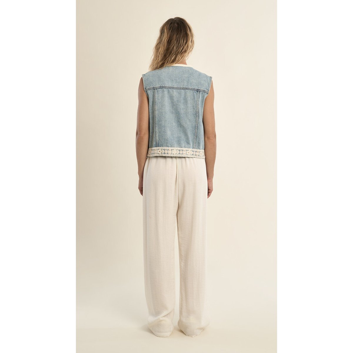 Sleeveless Denim Jacket with Embroidery Detail light blue denim, MOLLY BRACKEN