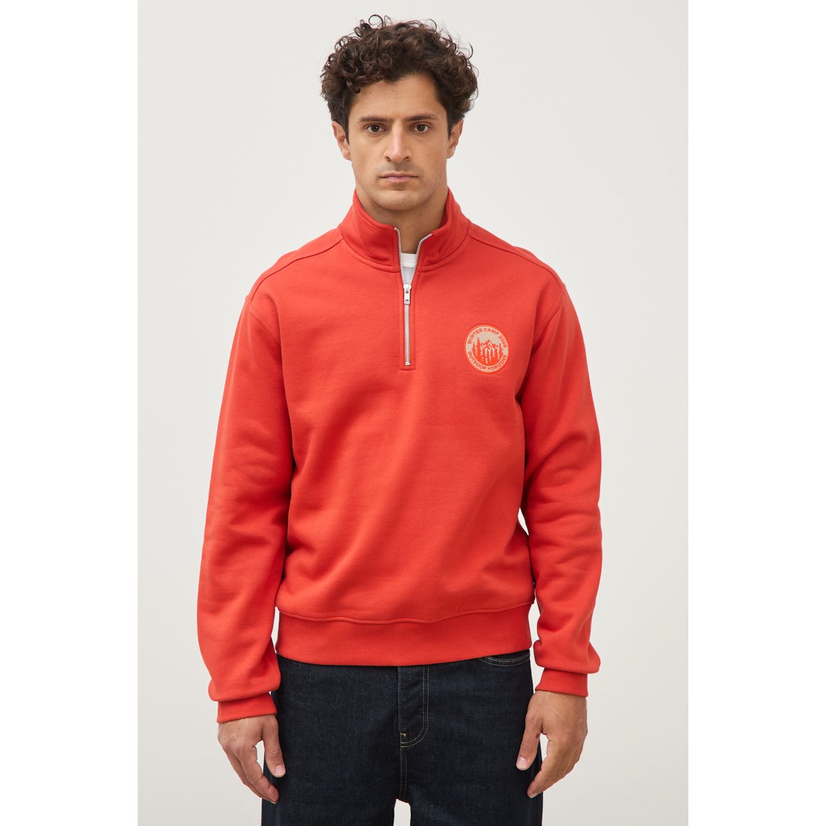 Sweat col camionneur manches longues orange foncé, BONOBO