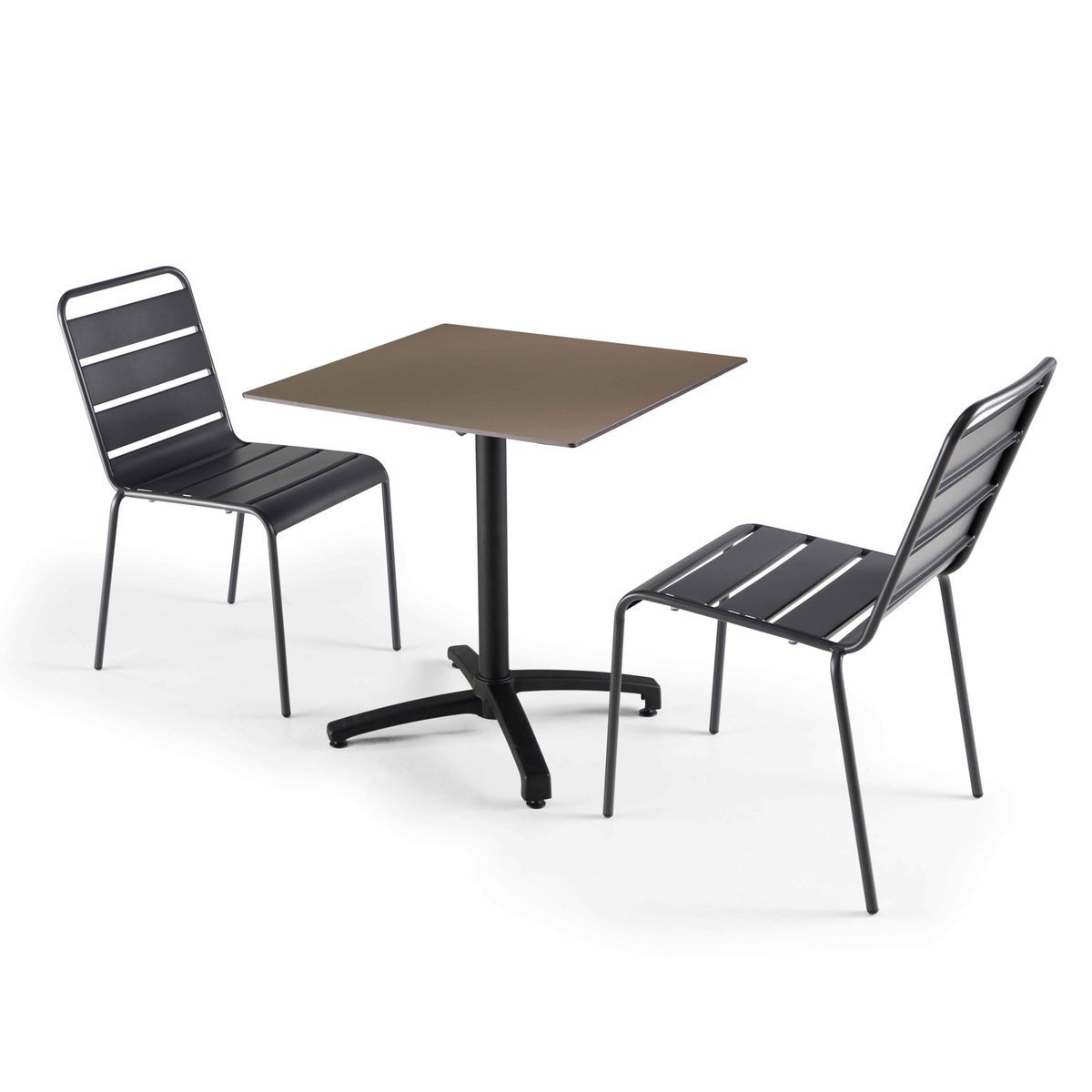 Table inclinable en HPL et 2 chaises en métal gris anthracite, OVIALA