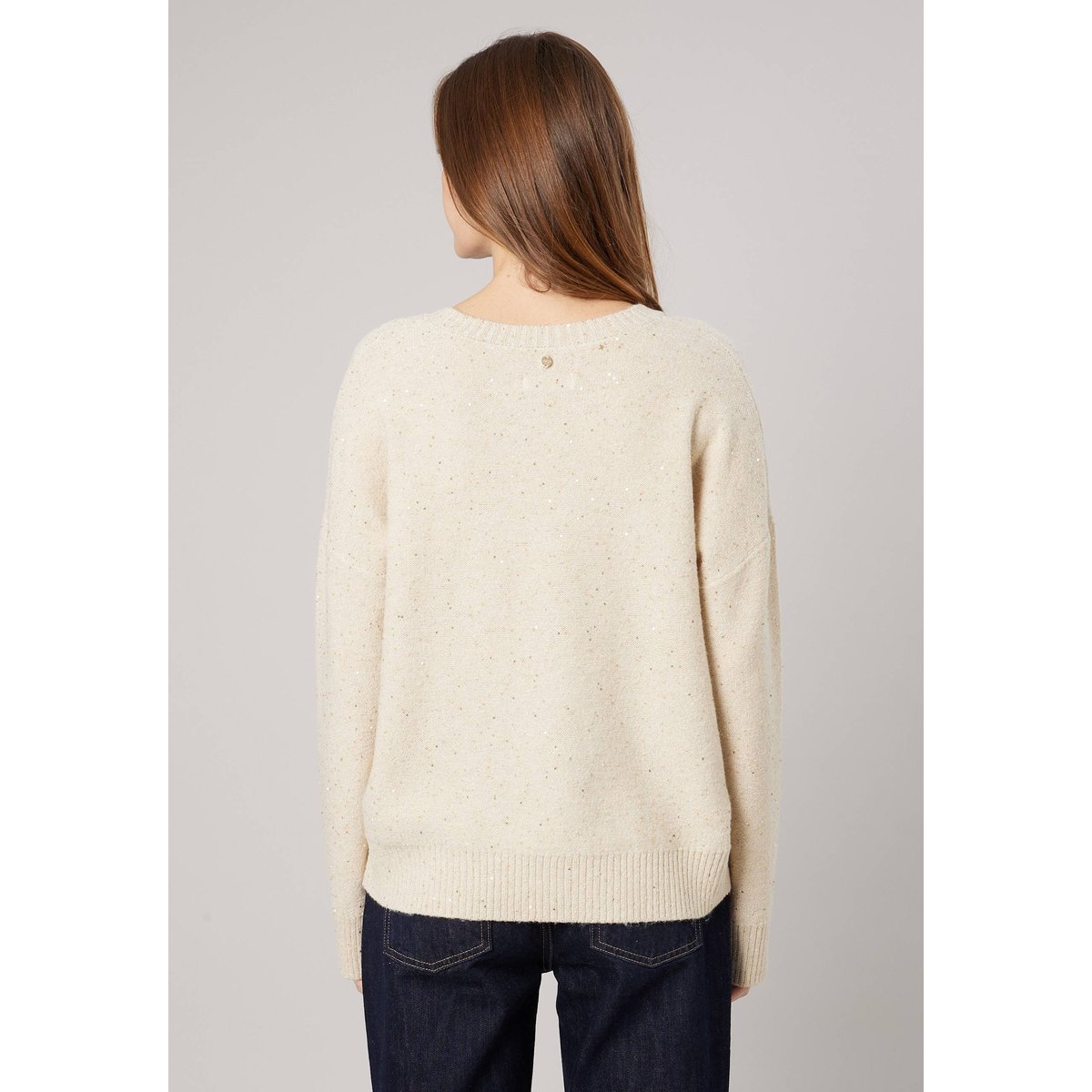 Pull femme avec sequins PIXIE crème, DEELUXE