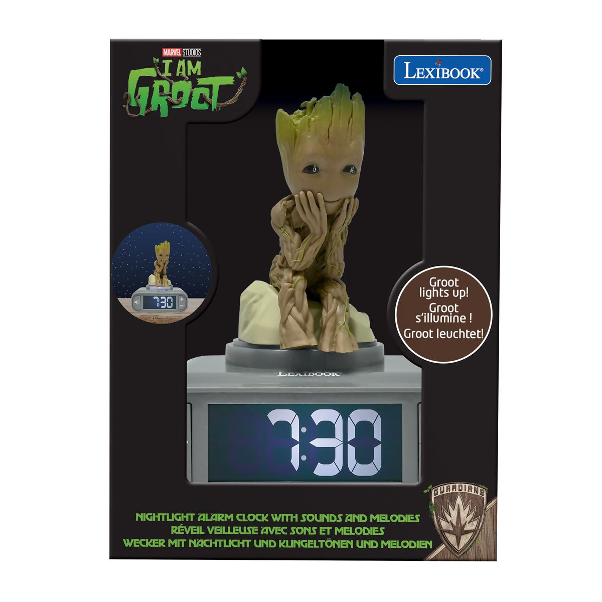 Réveil avec veilleuse Groot des Gardiens de la Galaxie 3D vert, LEXIBOOK