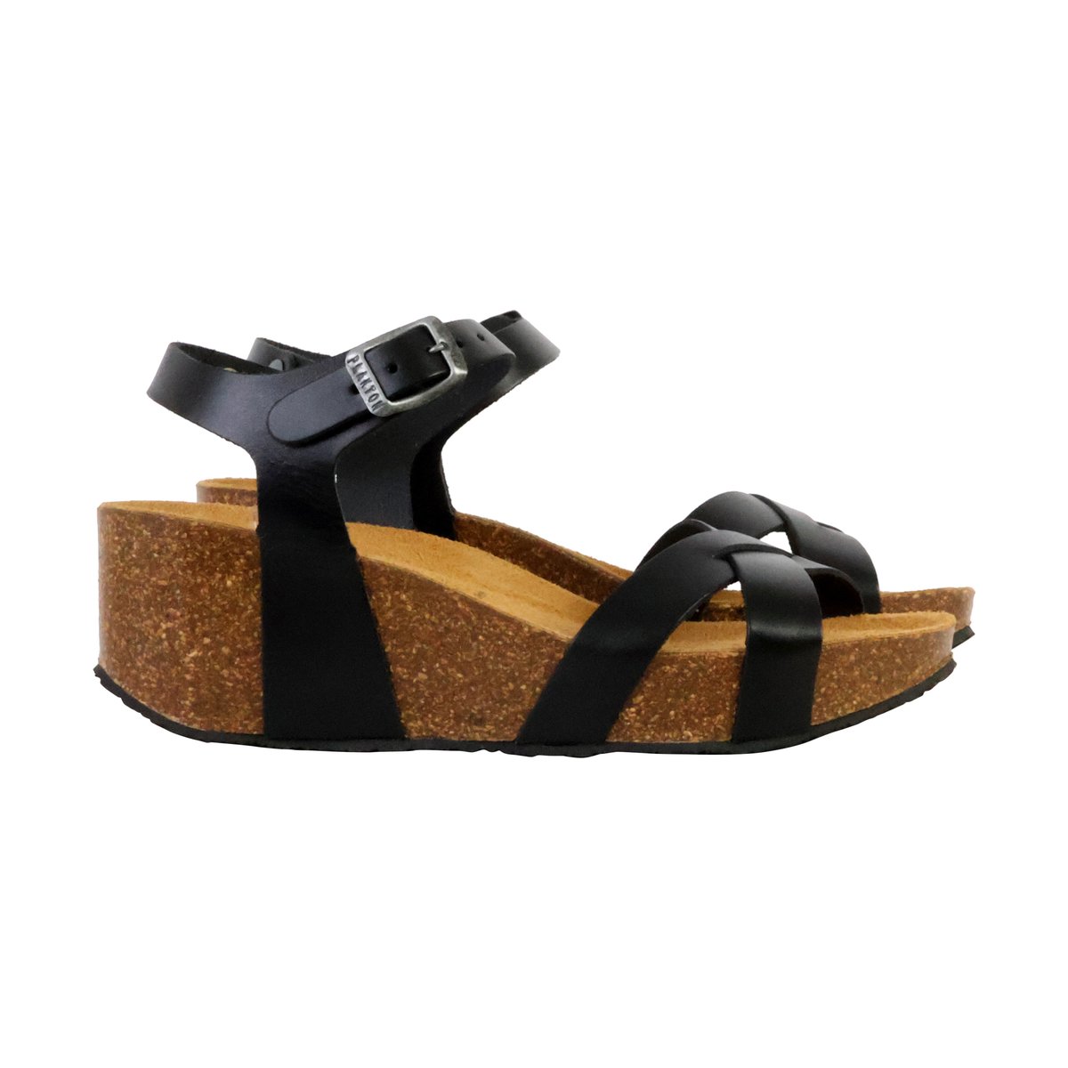 Sandales Compensées Cuir So Final noir, PLAKTON