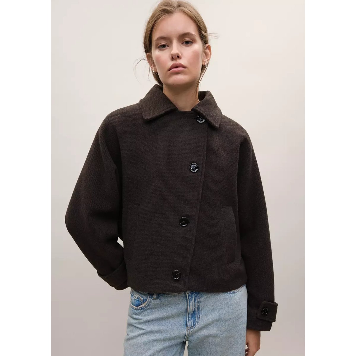 Manteau croisé laine chocolat, MANGO TEEN