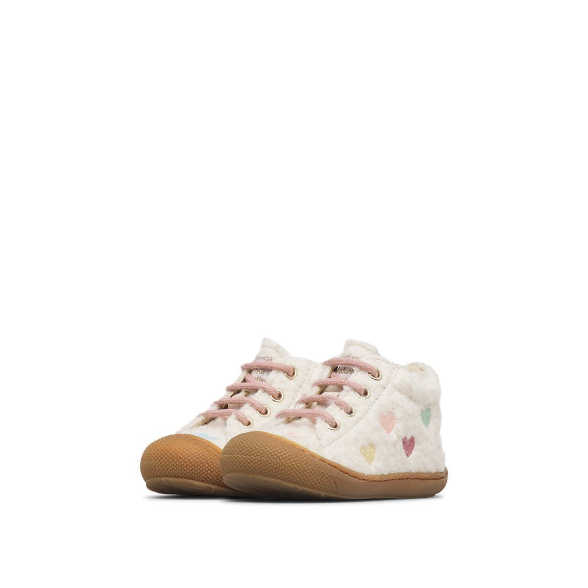 Chaussons premiers pas en laine COCOON EMBR.LOVE blanc-rose, NATURINO