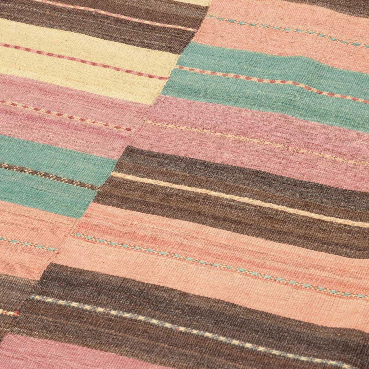 Authentique tapis d'Orient kilim fait main en laine A 7 orange, bleu, jaune, UN AMOUR DE TAPIS
