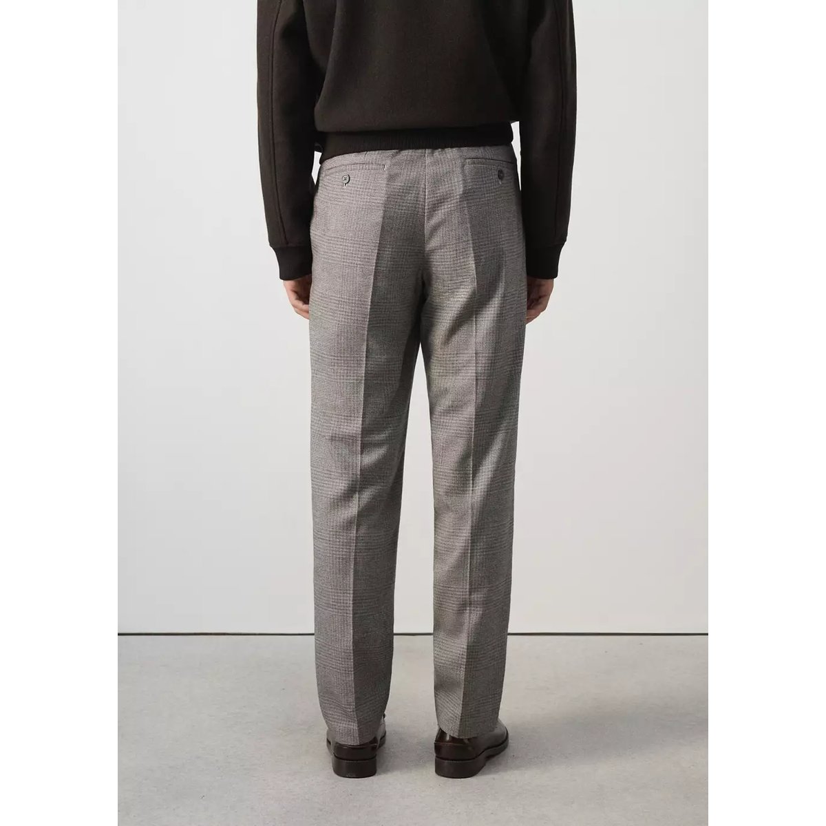 Pantalon laine mélangée à carreaux beige, MANGO MAN