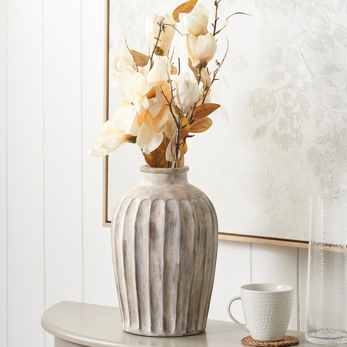 30cm Natural Grooved Stoneware Vase natural, ÉDITÉ