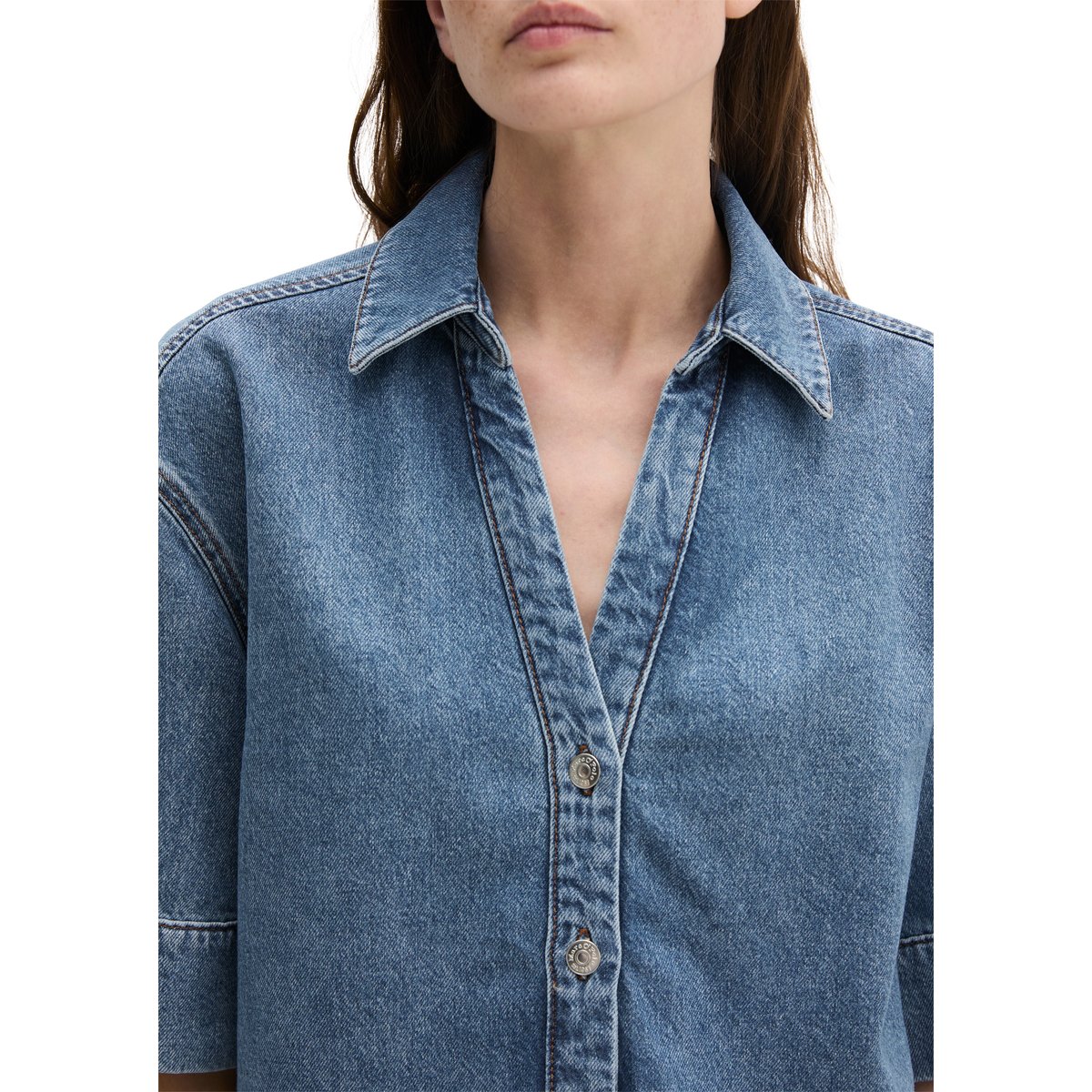 Blouse en jean regular en mélange de coton organique et de lyocell bleu moyen, MARC O'POLO