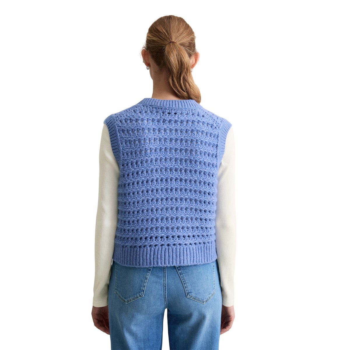 Pull-over régulier en doux mélange de laine vierge bleu moyen, MARC O’POLO DENIM
