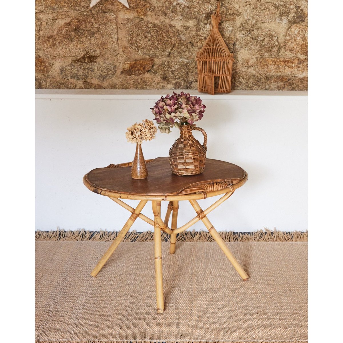 Table basse en rotin Léonie N°817 - Bon état bois clair, DEBONGOUT