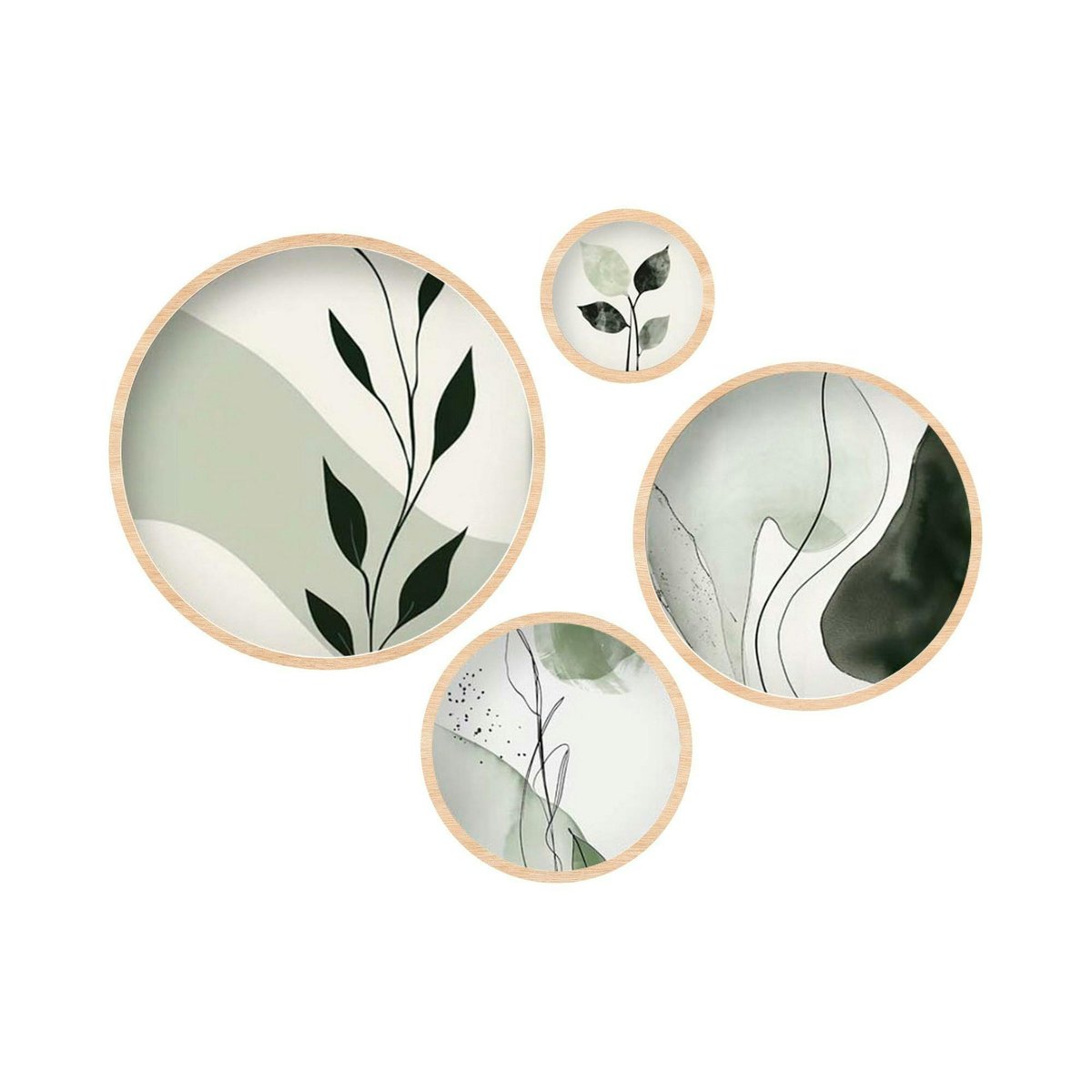 Tableau rond nature vert et blanc – cadre bois (set de 4) vert, PIER IMPORT