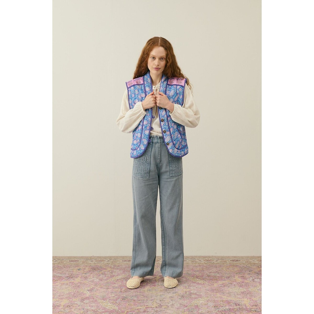 Printed Quilted Jacket with Removable Sleeves NELINA blue print, LOUISE MISHA