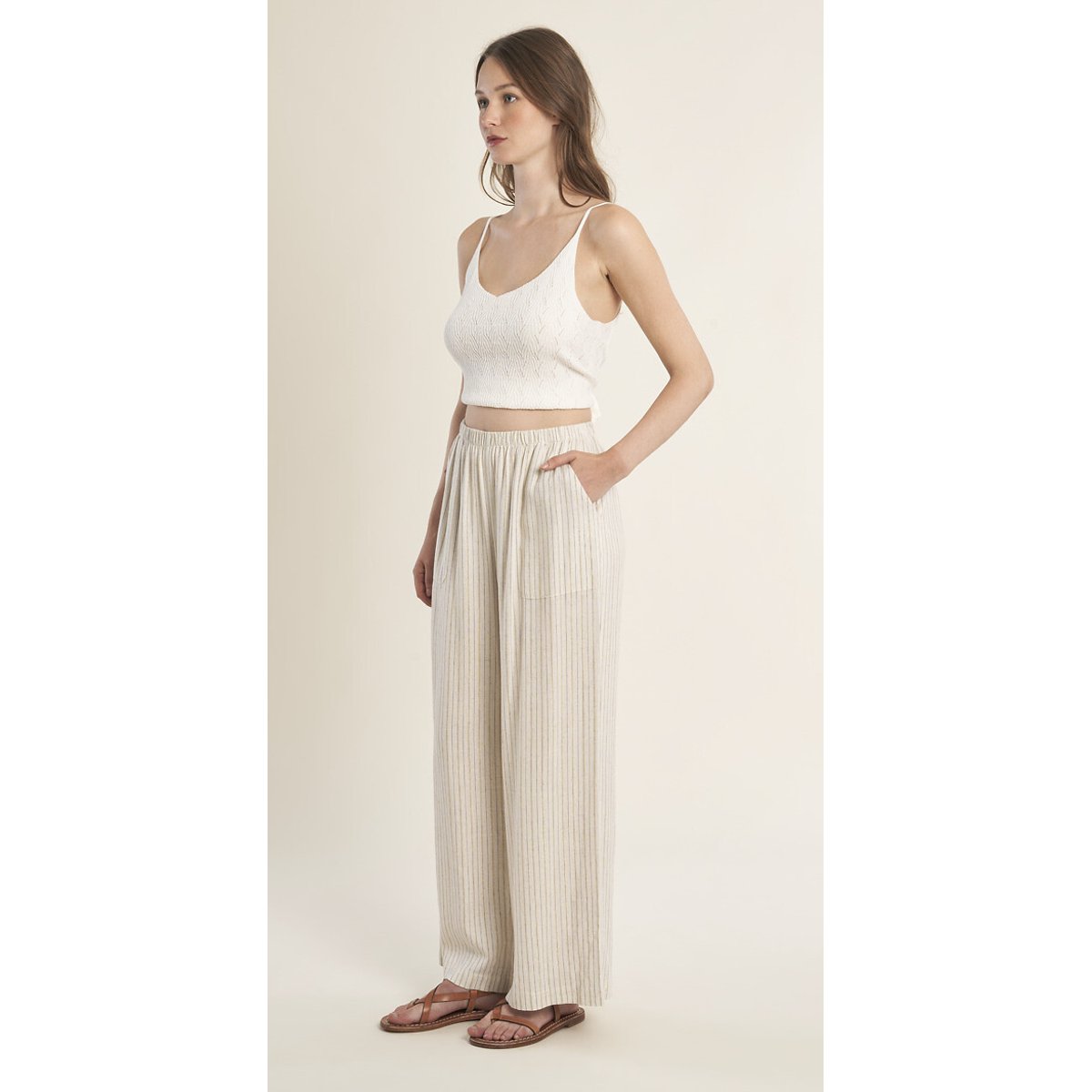 Pantaloni larghi a righe ecru , MOLLY BRACKEN