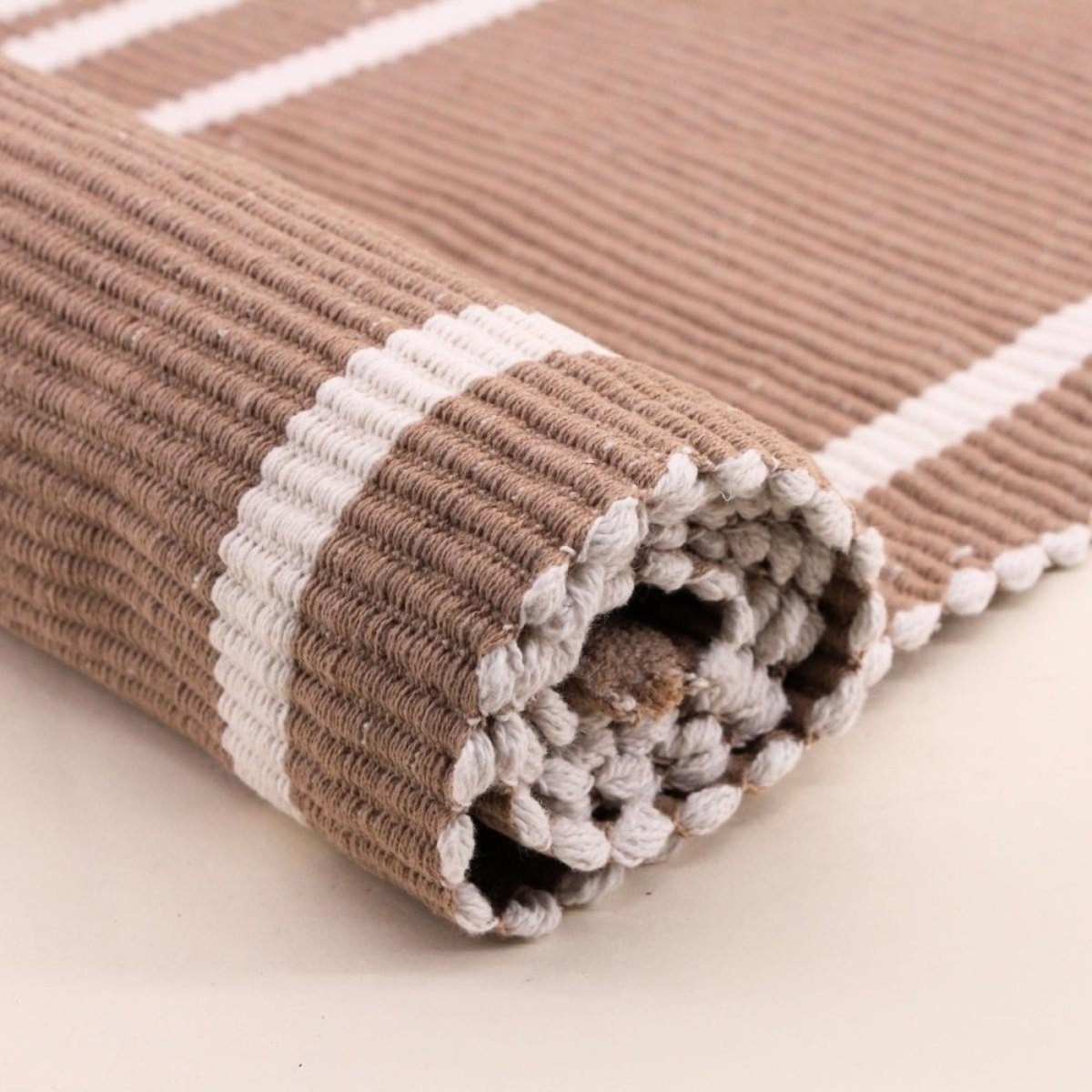 Tapis coton imprimé rayé 120x160cm taupe, ORNAMI